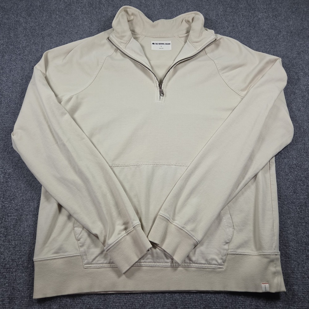 The Normal Brand Quarter Zip Sweater Mens L Taupe Puremeso Mock Neck Pullover